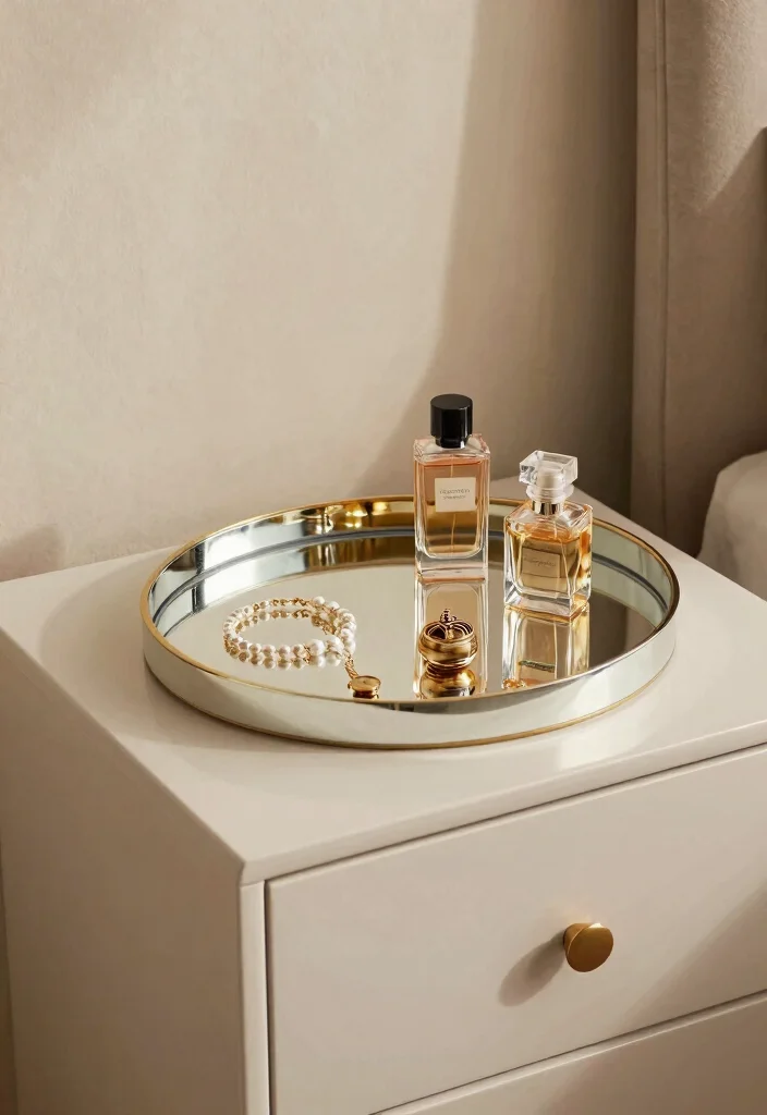 14 Cute Nightstand Decor Ideas That Don't Take Up Surface Space - 10. Small Mirrored Trays 1