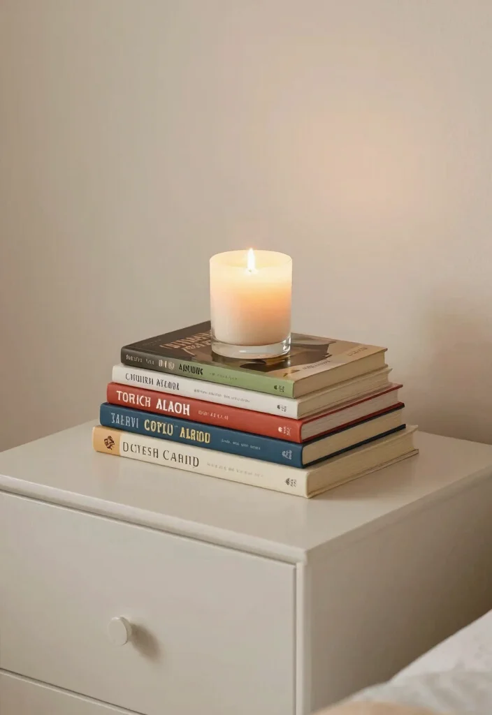 14 Cute Nightstand Decor Ideas That Don't Take Up Surface Space - 11. Decorative Books 1