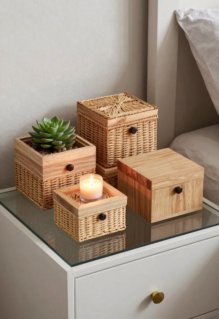 14 Cute Nightstand Decor Ideas That Don't Take Up Surface Space - 3. Decorative Boxes 1