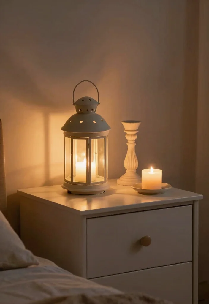 14 Cute Nightstand Decor Ideas That Don't Take Up Surface Space - 7. Lanterns and Candle Holders 1