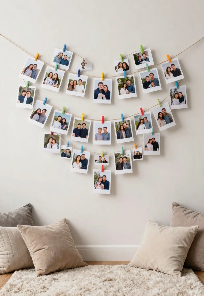 14 Heart Wall Art Ideas for Bedrooms and Nurseries on a Budget - 11. DIY Heart Photo Display 1
