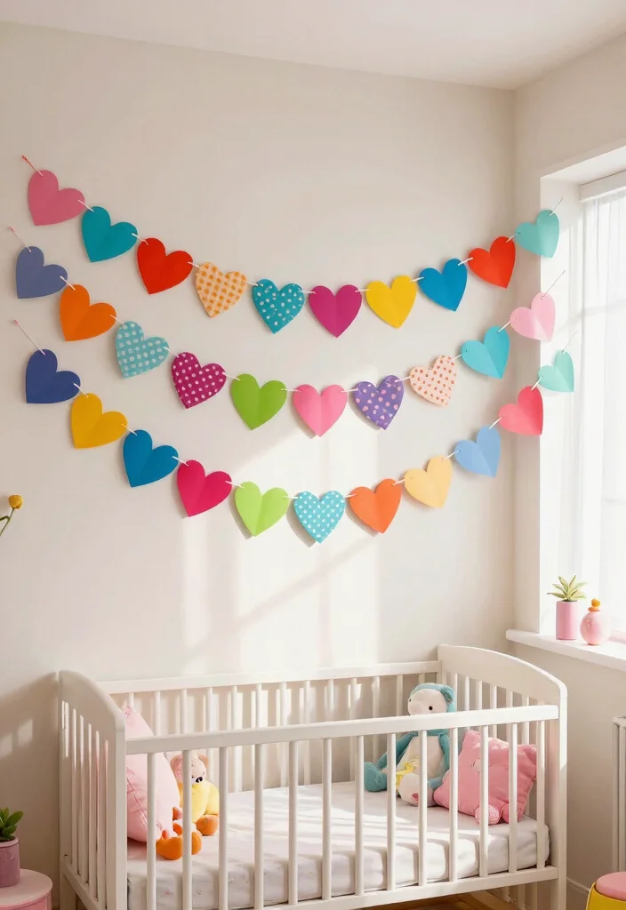14 Heart Wall Art Ideas for Bedrooms and Nurseries on a Budget - 2. Paper Heart Banners 1