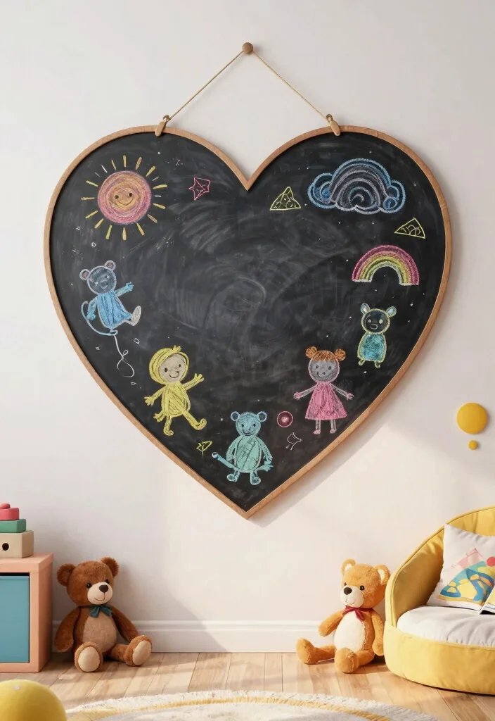 14 Heart Wall Art Ideas for Bedrooms and Nurseries on a Budget - 9. Heart-shaped Chalkboard Wall Art 1