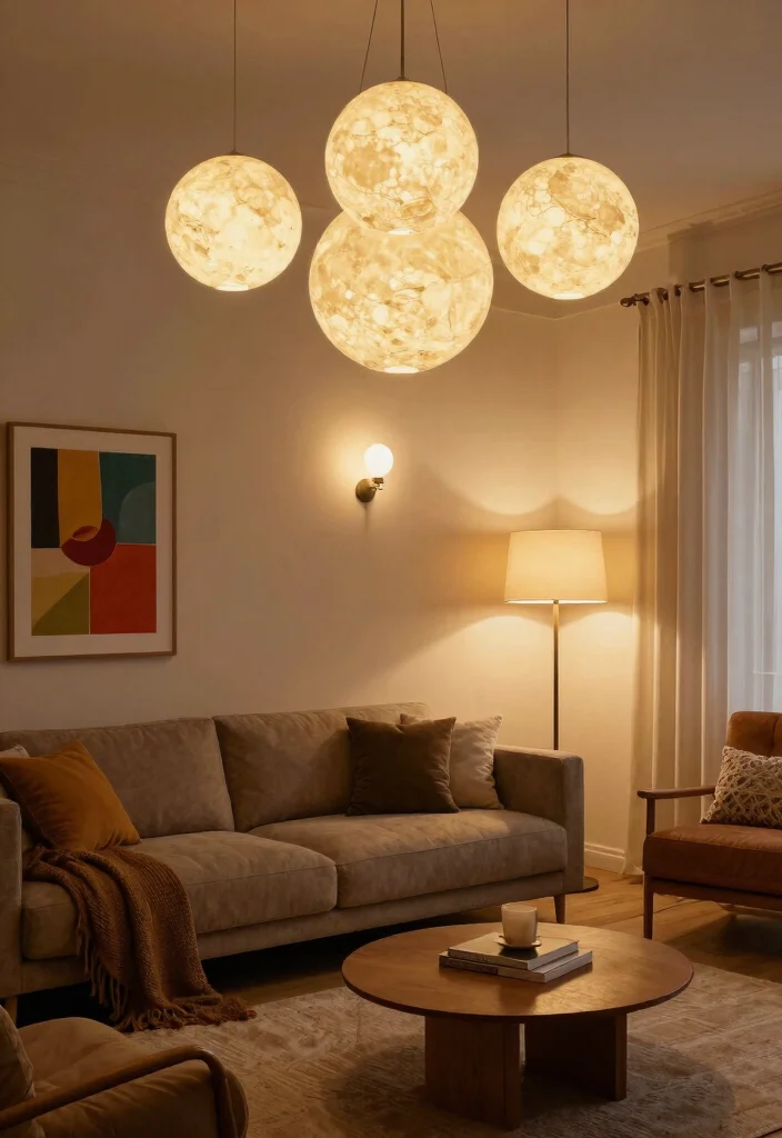 14 Moon Pendant Light Ideas That Create Soft Ambient Glow - 10. Layered Lighting: Combine with Other Fixtures 1