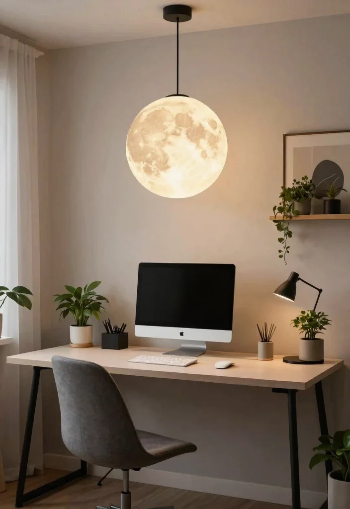 14 Moon Pendant Light Ideas That Create Soft Ambient Glow - 12. Home Office Glow: Focus and Inspiration 1
