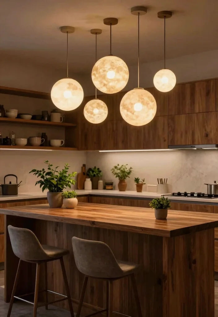 14 Moon Pendant Light Ideas That Create Soft Ambient Glow - 2. Kitchen Glow-Up: Mood Lighting Above the Island 1