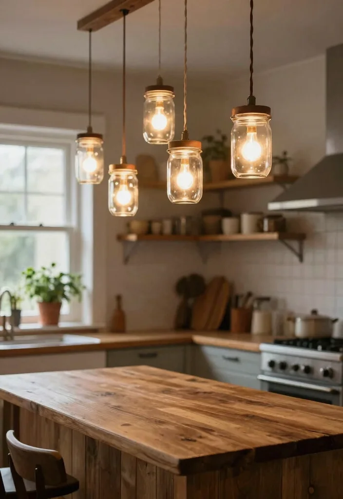 14 Pendant Light Kitchen Ideas That Don't Require Rewiring - 1. Upcycled Mason Jar Pendants 1