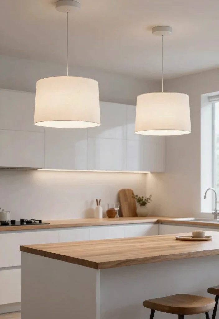 14 Pendant Light Kitchen Ideas That Don't Require Rewiring - 10. Simple Drum Shade Lights 1