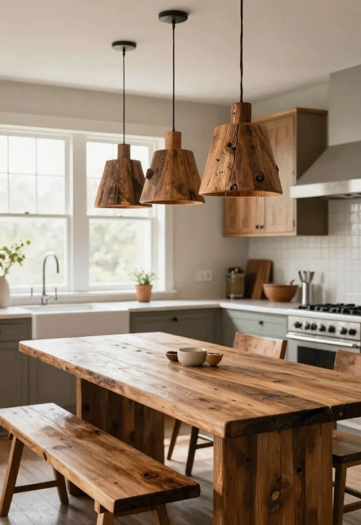 14 Pendant Light Kitchen Ideas That Don't Require Rewiring - 13. Pendant Lights with Reclaimed Wood 1