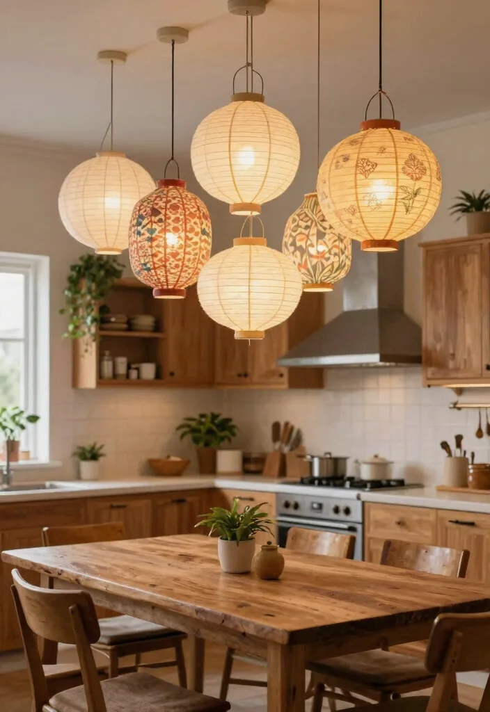 14 Pendant Light Kitchen Ideas That Don't Require Rewiring - 5. Fabric Lanterns 1