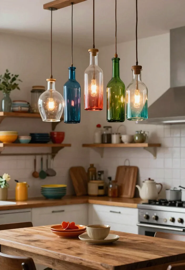 14 Pendant Light Kitchen Ideas That Don't Require Rewiring - 6. Glass Bottle Pendant Lights 1