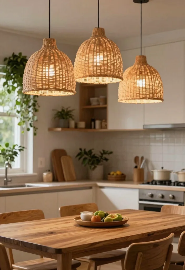 14 Pendant Light Kitchen Ideas That Don't Require Rewiring - 8. Woven Rattan Shades 1