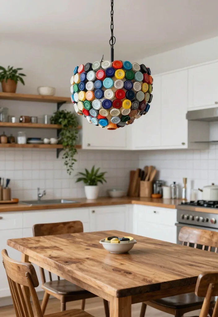 14 Pendant Light Kitchen Ideas That Don't Require Rewiring - 9. DIY Bottle Cap Chandeliers 1
