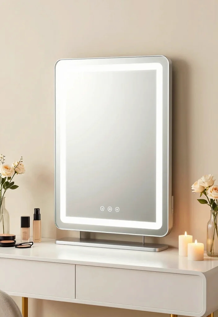 14 Vanity Mirror Ideas That Provide Perfect Lighting for Makeup - 1. LED-Framed Mirrored Beauty 1