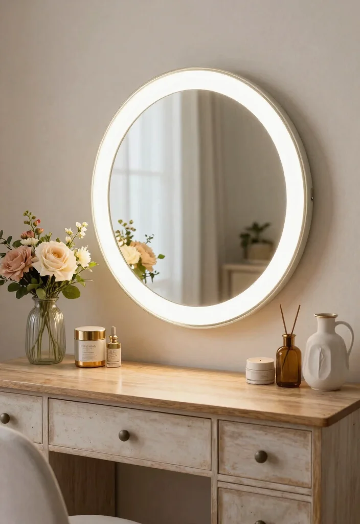 14 Vanity Mirror Ideas That Provide Perfect Lighting for Makeup - 11. Round Mirrors with Soft LED Lighting 1