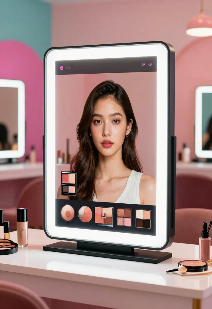 14 Vanity Mirror Ideas That Provide Perfect Lighting for Makeup - 13. Interactive Mirrors with Virtual Try-On Features 1