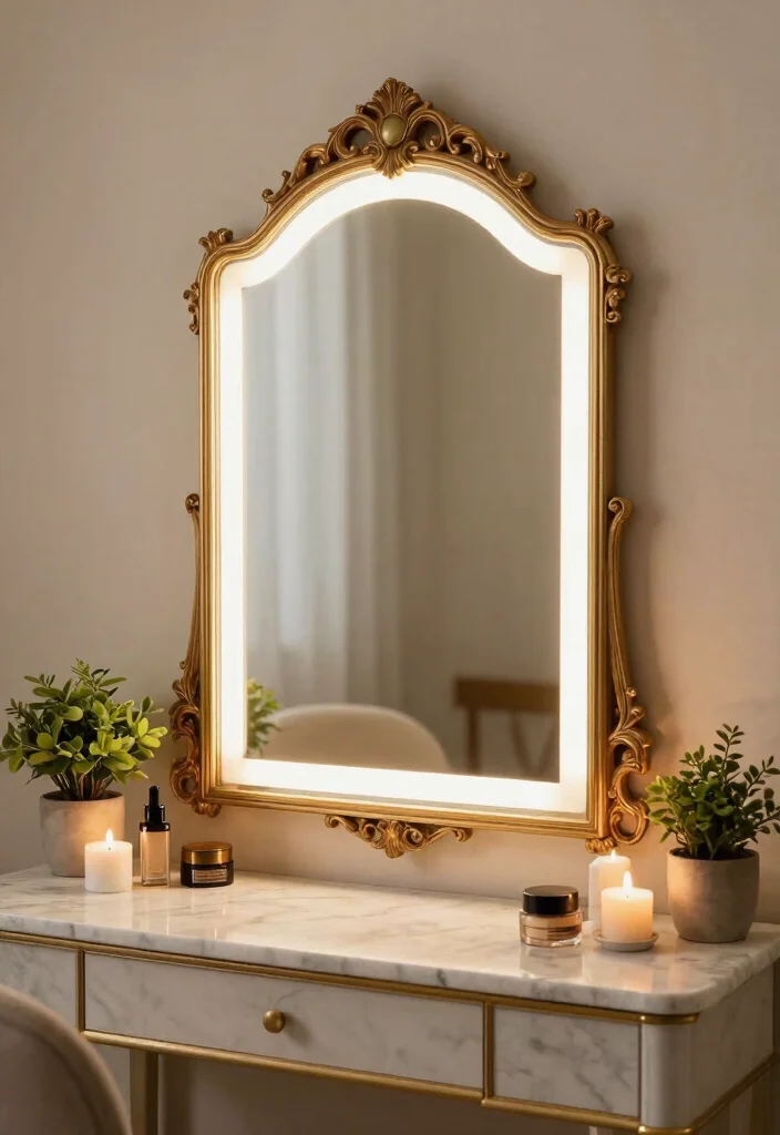 14 Vanity Mirror Ideas That Provide Perfect Lighting for Makeup - 2. Vintage Glam with Illuminated Edges 1