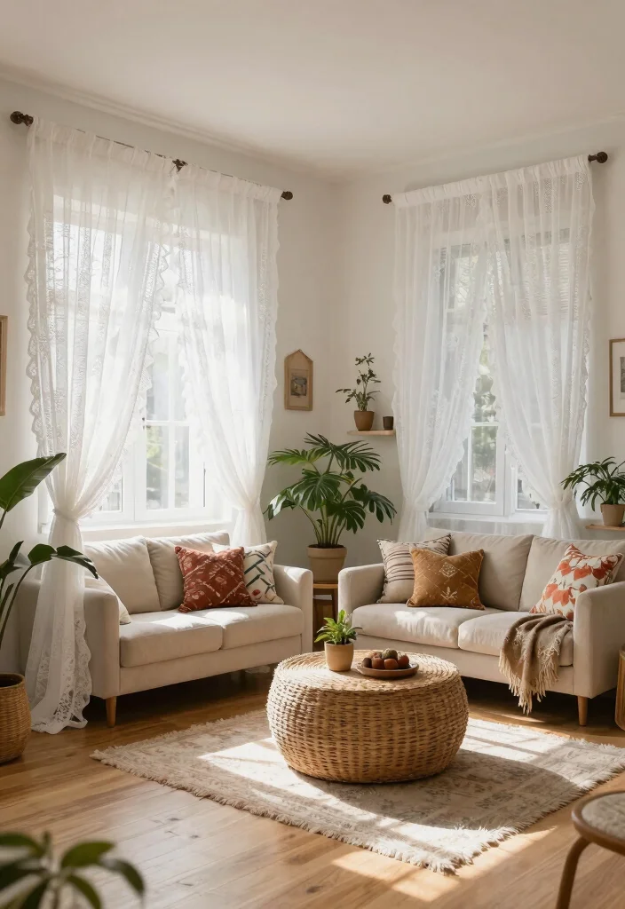 14 White Sheer Living Room Curtains for Privacy Without Darkness - 1. Bohemian Bliss with Lace Details 1