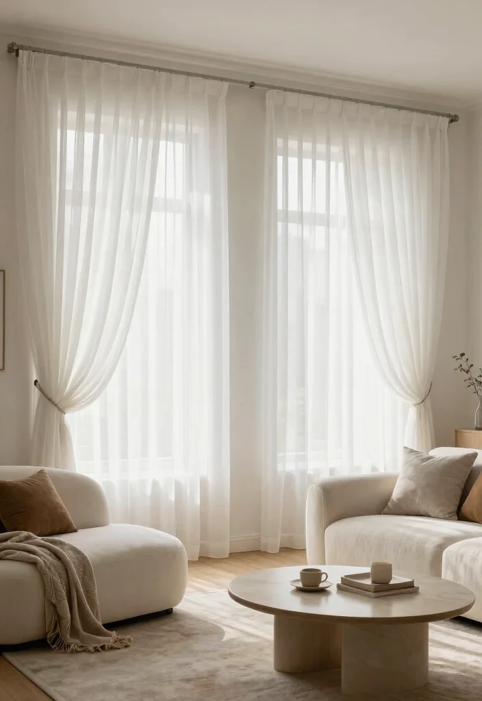 14 White Sheer Living Room Curtains for Privacy Without Darkness - 11. Softly Pleated Curtains for Gentle Flow 1