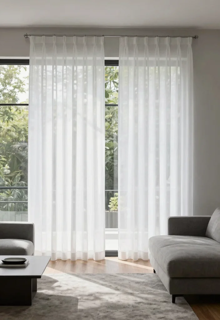 14 White Sheer Living Room Curtains for Privacy Without Darkness - 2. Minimalist Chic with Straight Lines 1