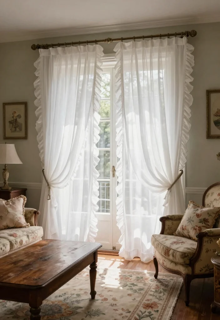 14 White Sheer Living Room Curtains for Privacy Without Darkness - 3. Vintage Vibes with Ruffled Edges 1