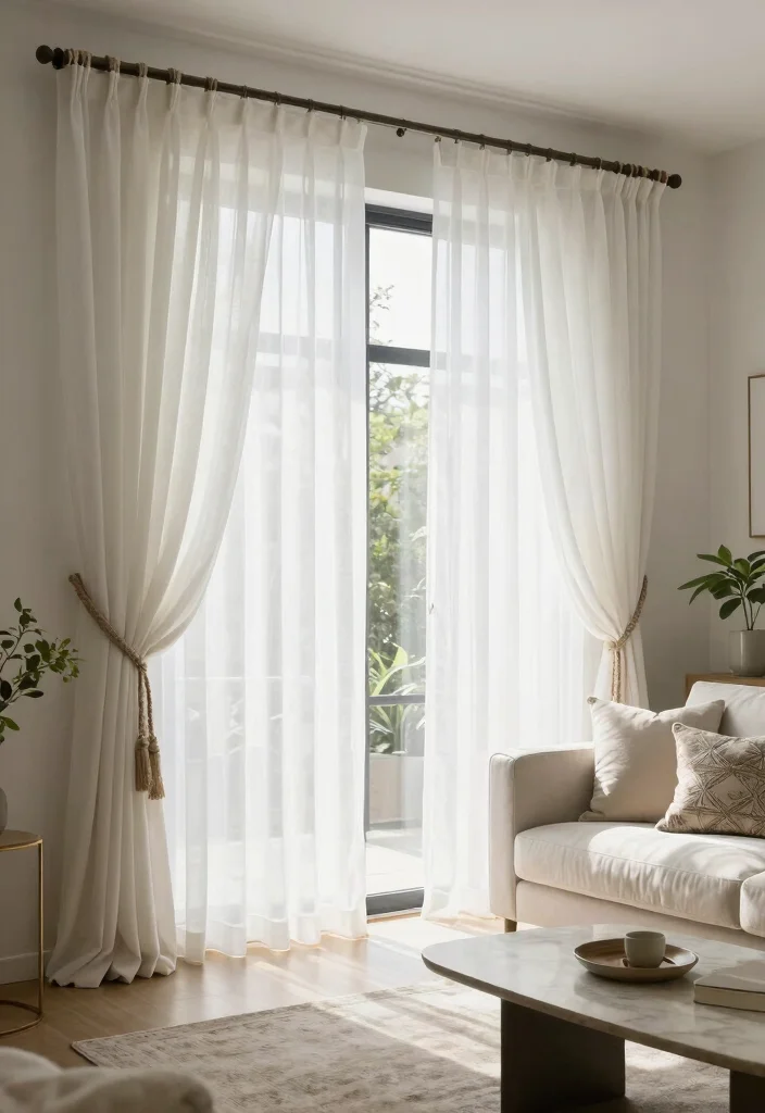 14 White Sheer Living Room Curtains for Privacy Without Darkness - 5. Elegant Tie-Backs for a Touch of Class 1