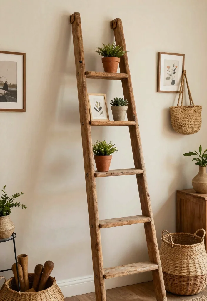 15 Antique Wall Decor Ideas That Look Expensive From Thrift Stores - 13. Vintage Ladder Displays 1