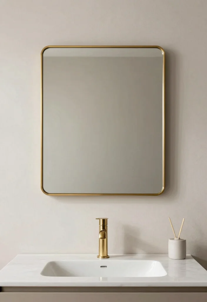 15 Brass Bathroom Mirror Ideas That Don't Tarnish in Steam - 12. Minimalist Square Brass Mirrors 1