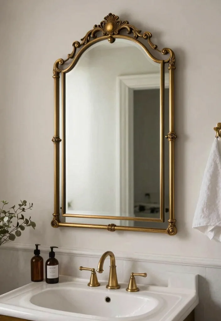 15 Brass Bathroom Mirror Ideas That Don't Tarnish in Steam - 13. Brass Mirrors with Decorative Accents 1