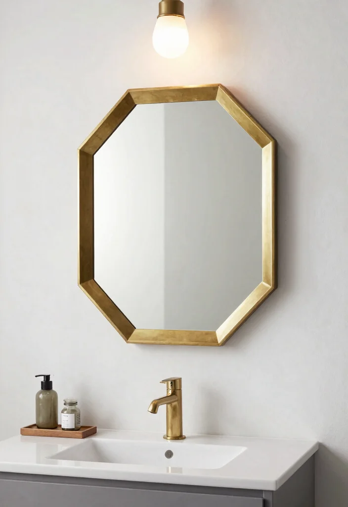 15 Brass Bathroom Mirror Ideas That Don't Tarnish in Steam - 2. Geometric Brass Mirrors 1