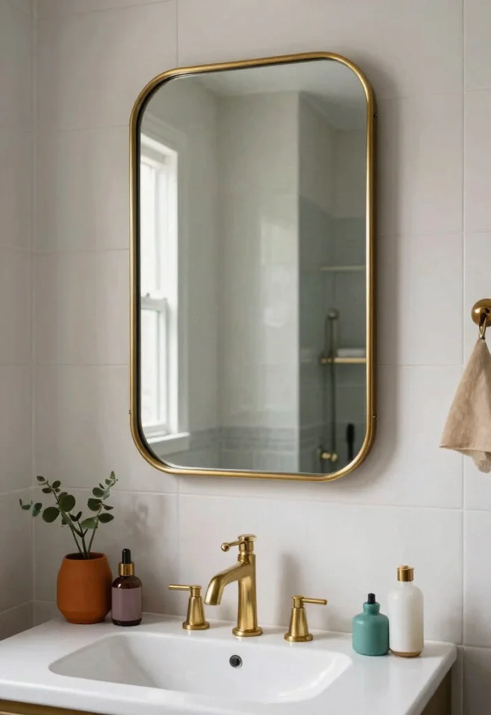 15 Brass Bathroom Mirror Ideas That Don't Tarnish in Steam - 5. Brass Framed Mirrors in Unique Shapes 1