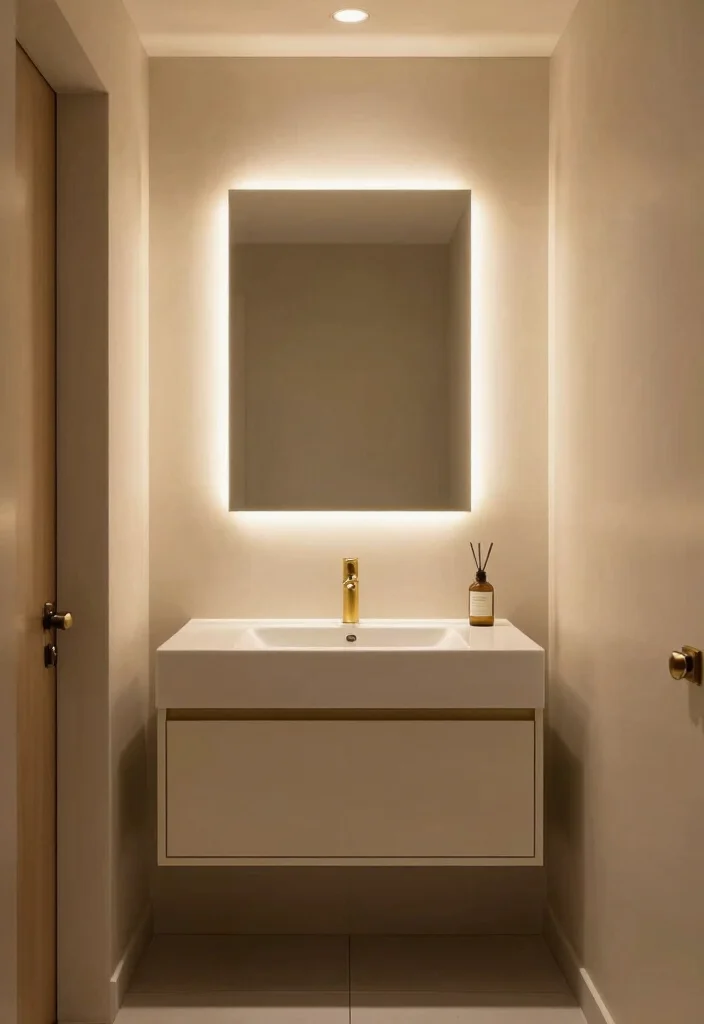 15 Brass Bathroom Mirror Ideas That Don't Tarnish in Steam - 6. LED-Backlit Brass Mirrors 1