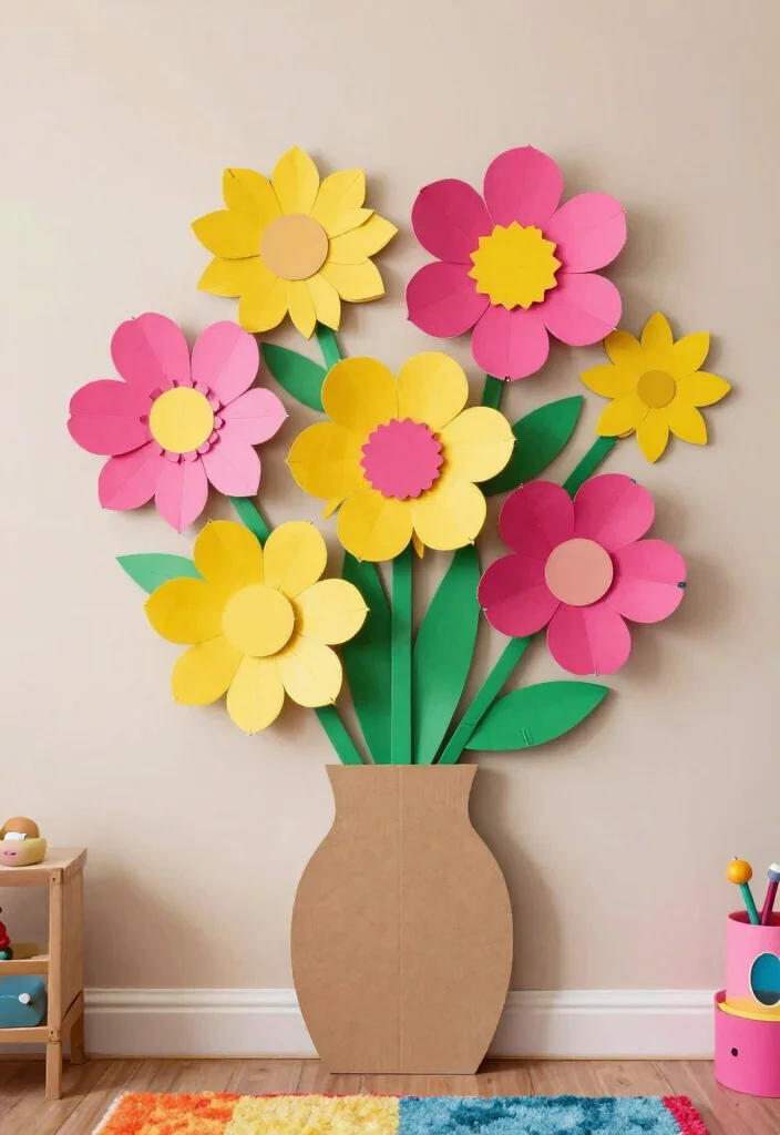 15 Cardboard Wall Art Ideas That Look Like Real Canvas - 3. Cardboard Flower Bouquets 1