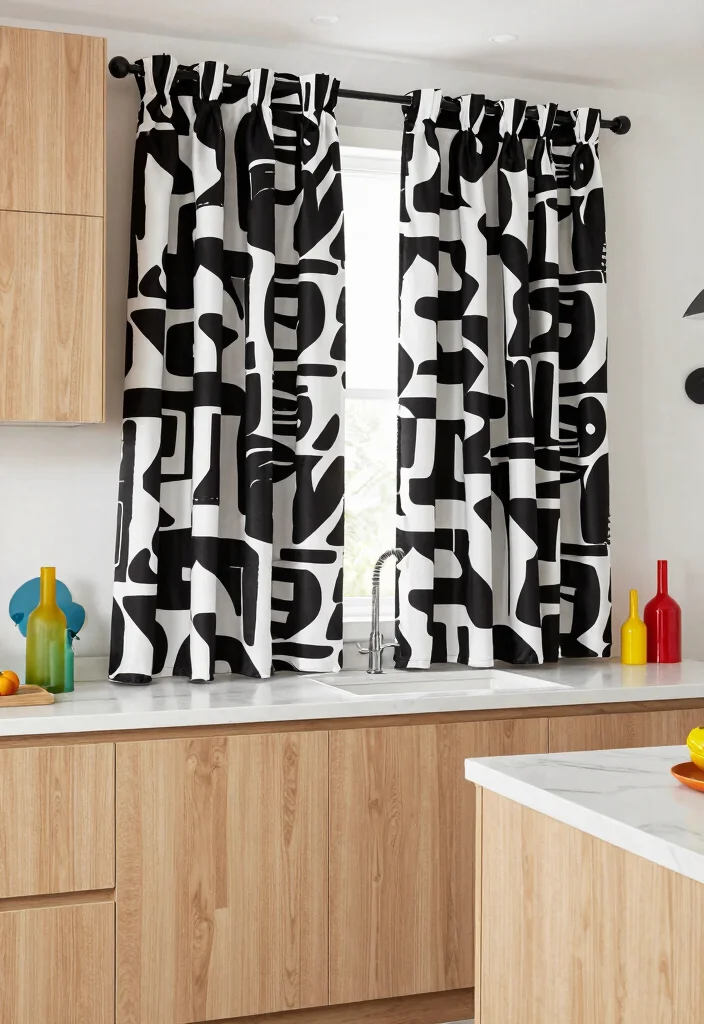 15 Farmhouse Kitchen Curtains That Don't Look Too Country - 10. Classy Black and White 1