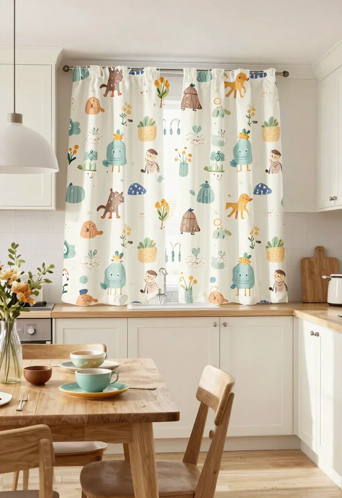 15 Farmhouse Kitchen Curtains That Don't Look Too Country - 11. Whimsical Prints 1