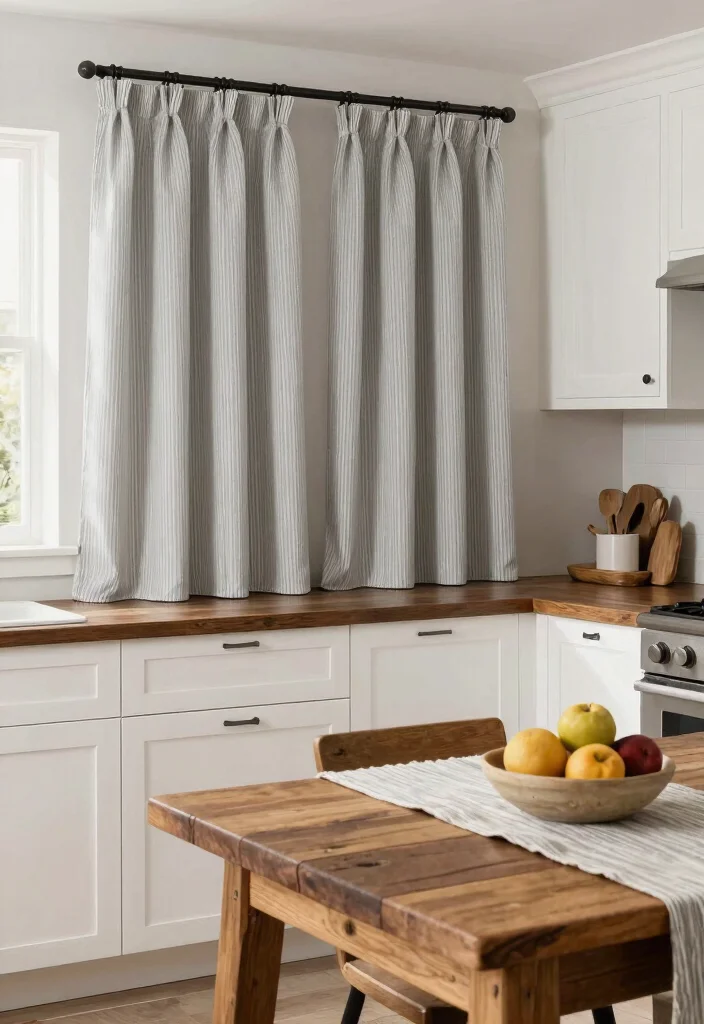 15 Farmhouse Kitchen Curtains That Don't Look Too Country - 5. Subtle Stripes 1