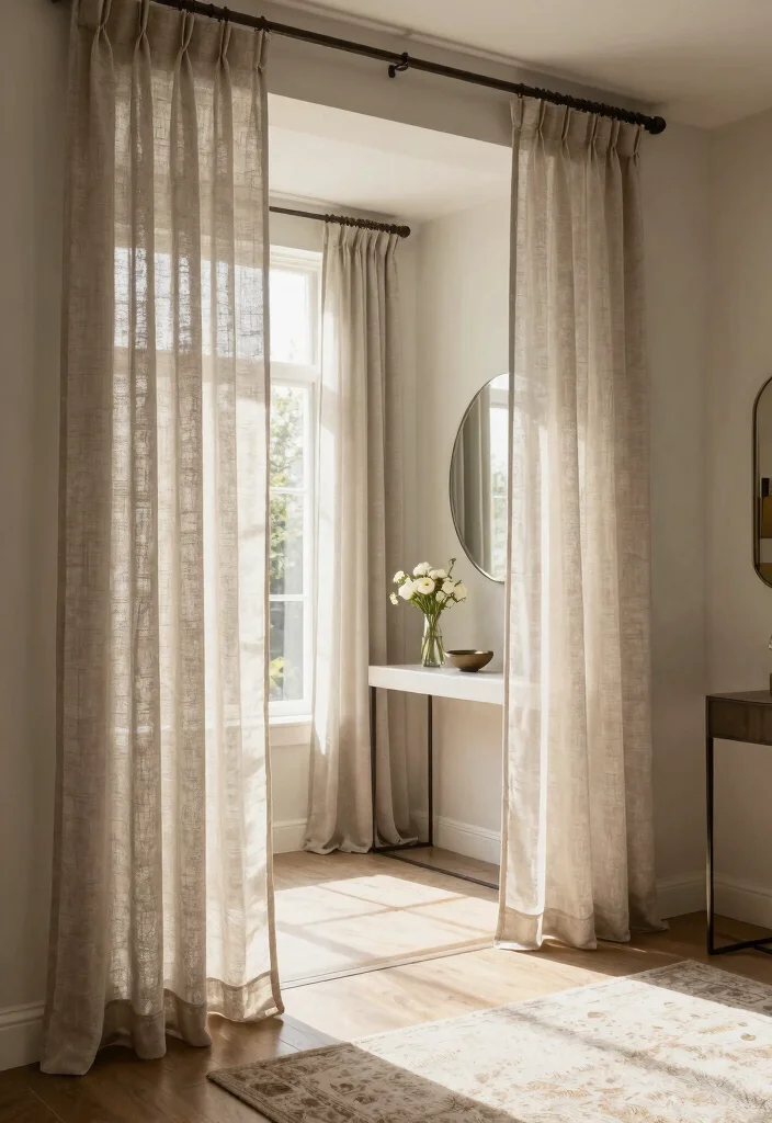 15 Sheer Linen Curtains That Filter Light Without Going See-Through - 9. Elegant Window Treatments for Entrances 1