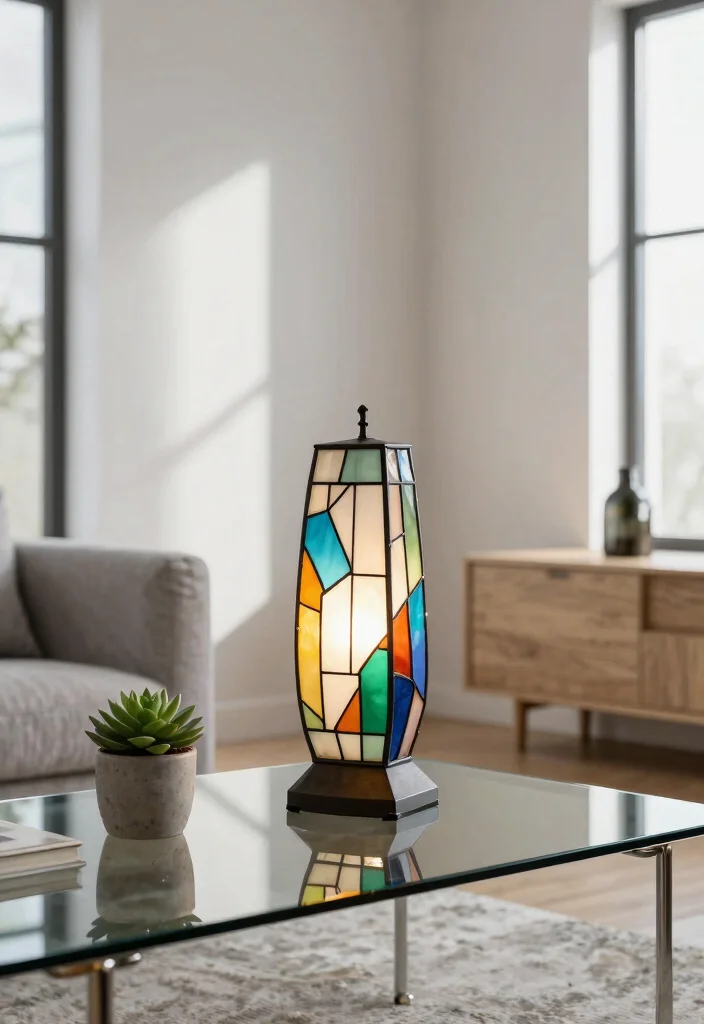 15 Stained Glass Lamp Ideas That Cast Colorful Light Patterns - 2. Geometric Elegance 1