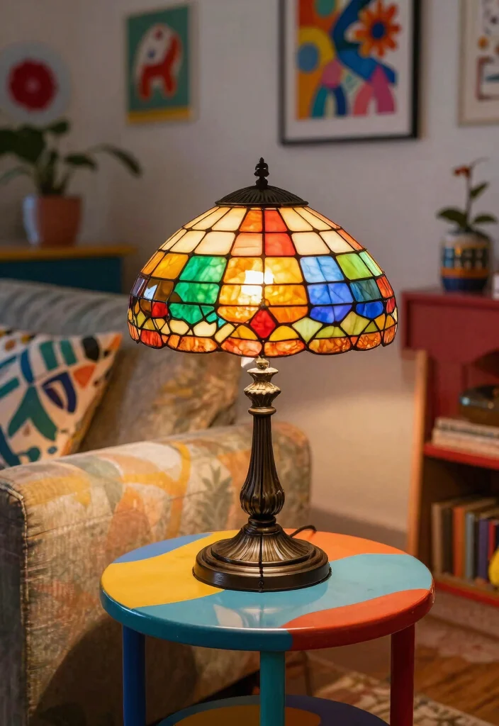 15 Stained Glass Lamp Ideas That Cast Colorful Light Patterns - 8. Bold Color Block Lamps 1