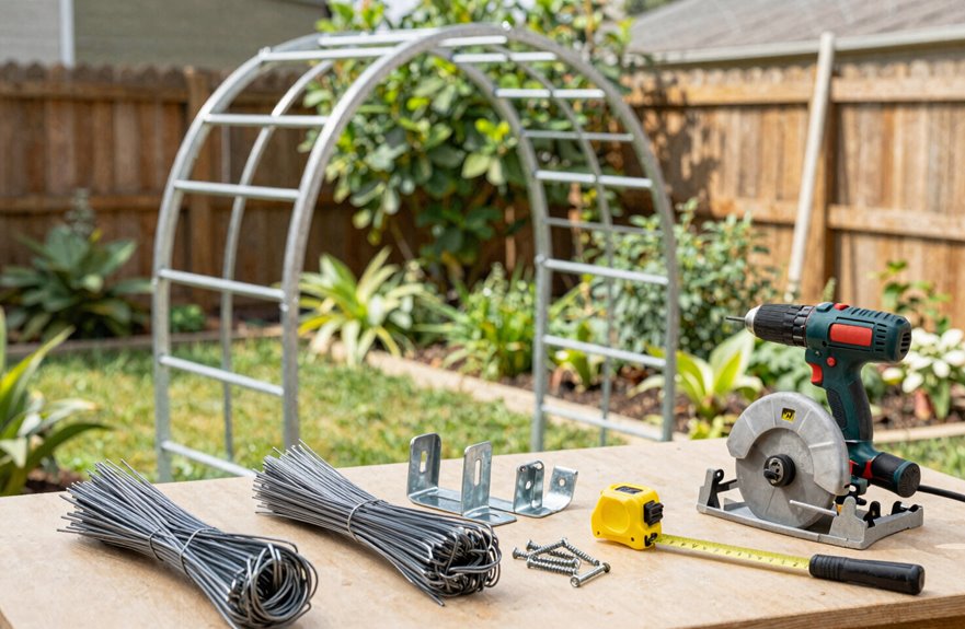 arched cattle panel trellis setup