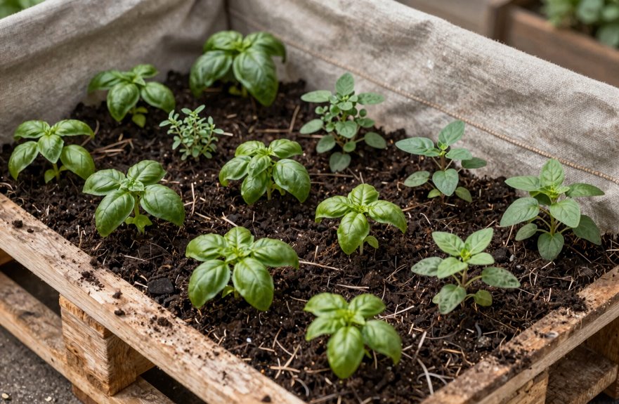 pallet garden fabric drainage setup