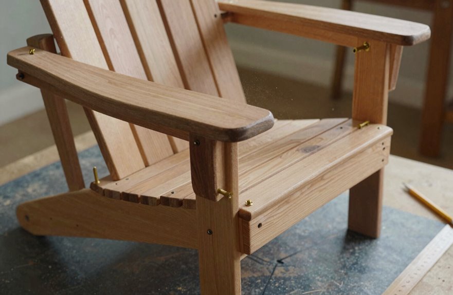 seat frame with evenly spaced slats anchored