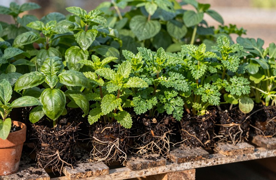 shallow rooted herbs in vertical pallet