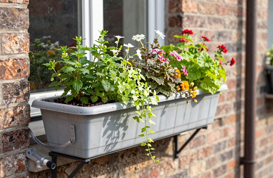 shelf mounted no drill window boxes with drainage self watering options