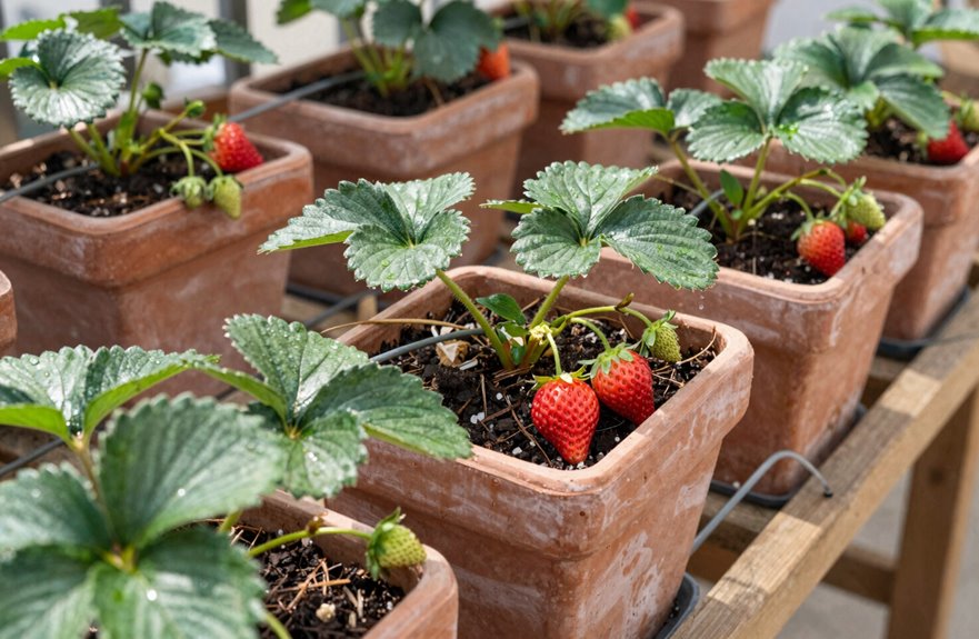 strawberries thrive in shallow pots