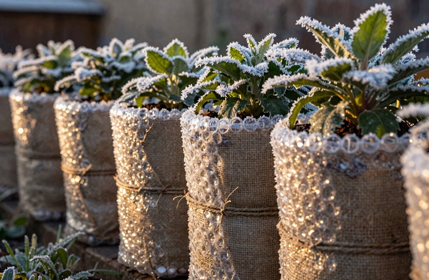 winter pots wrapped for warmth